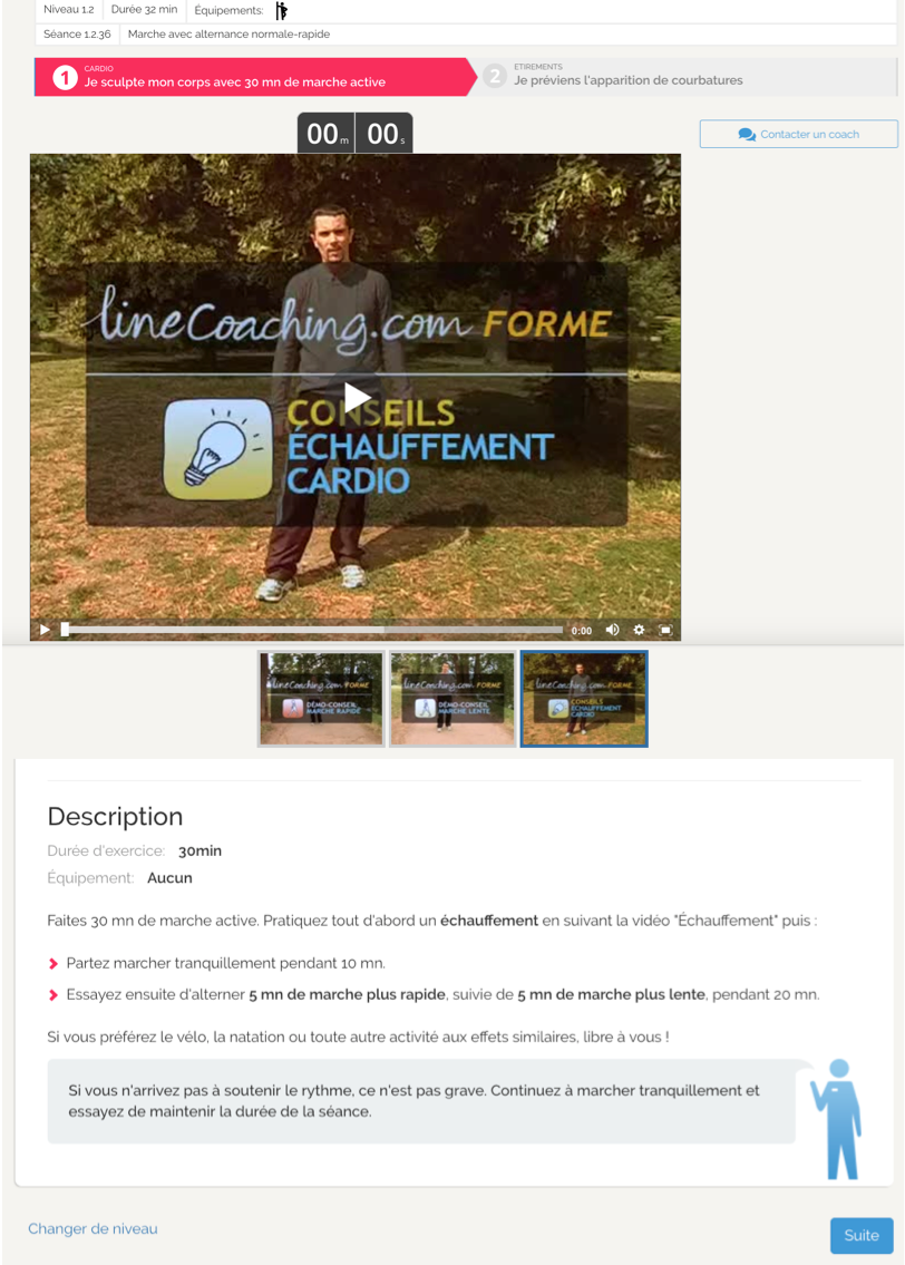 vue page séance cardio